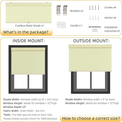 ChrisDowa Cordless Blackout Roller Shades for Windows, Striped Free-Stop Window Blinds with Privacy, Thermal Insulated Window Shades for Home, Office and Door. Beige, 32" W x 72" H