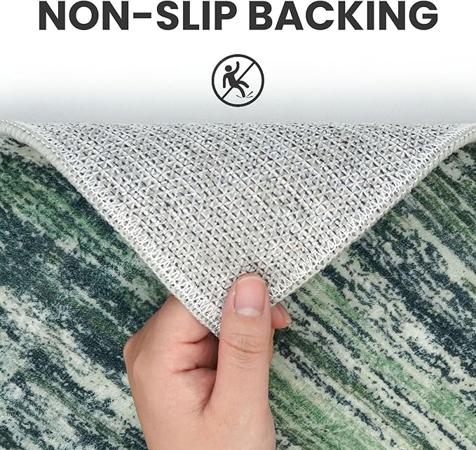 3x5 Modern Abstract Area Rug for Entryway, Dark Green Super Soft Washable Rug with Non-Slip, Low-Pile Door Mat Indoor for Living Room Bedroom, Carpet with Non-Shedding