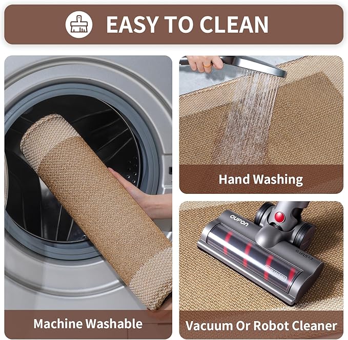 Kitchen Mats for Floor, Super Absorbent Kitchen Rugs Non Slip Washable, Soft Linen Braided Kitchen Runner Rug, Standing Mat Kitchen Sink Mat, Easy to Clean, Brown 17x47