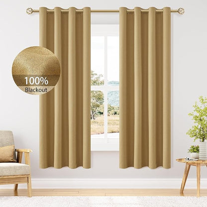 ChrisDowa 100% Blackout Mustard Yellow Solid Curtains 72 Inches Long 2 Panels for Bedroom Living Room,Farmhouse Room Darkening Thermal Insulated Soundproof Grommet Top Window Treatment Drapes,52x72