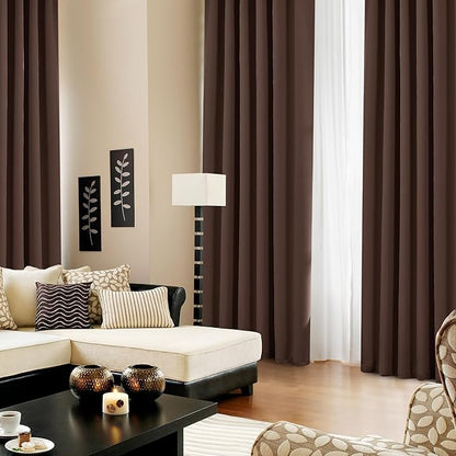 Deconovo Blackout Curtains, Thermal Insulated, W52 x L95 2 Panels, Back Tab, Machine Washable, Room-Darkening Drapes for Bedroom/Living Room Chocolate