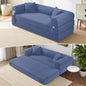 80" Convertible Sofa Bed, Corduroy Deep Seat Folding Pull Out Couch with Pillows, No Assembly Modern Boneless Couch Compression Sofa in Box, Floor Sofa with Storage Pocket,Dark Smog Blue