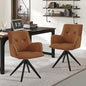 Art Leon Mid Century Desk Chair - Faux Leather Upholstered Office Chair No Wheels, Swivel Accent Chair with Black Oak Wood Legs for Small Space Living Room Bedroom, Set of 2, Brown