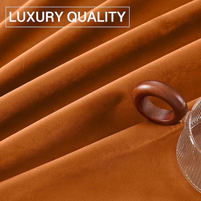 StangH Orange Velvet Curtains 108 inches Long, Extra Long Luxury Home Decor Room Darkening Energy Saving Window Treatment Holiday Backdrops for Party, W52 x L108, 2 Panels