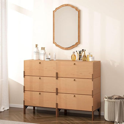 Stackable 3 Drawers Dresser, Customizable Chest of Drawers for Bedroom, Living Room, Hallway, Entryway, Easy Assembly Wood Furnitures Cabinet, 24 inch Width Beech Color