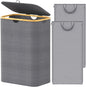 SpaceAid Double Laundry Hamper 2 Section with Lid and Removable Laundry Bags, 160L Clothes Basket with Bamboo Handles, Large Collapsible Hamper for Bedroom, Bathroom, Dorm, Laundry Room - Grey