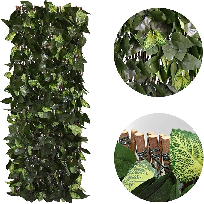 GLANT Expandable Fence Privacy Screen for Balcony Patio Outdoor,Decorative Faux Ivy Fencing Panel,Artificial Hedges (Single Sided Leaves) (1, Green-Verdant)