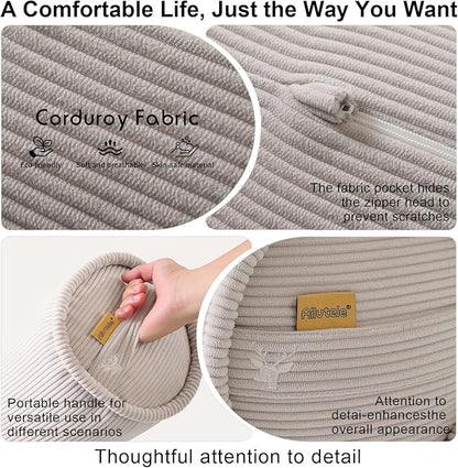 Long Pillow for Bed – Corduroy Round Bolster Pillow for Adults, Decorative Body Pillow for Sleeping or Sofa Support,39 x 7.87 Inches,Beige Gray