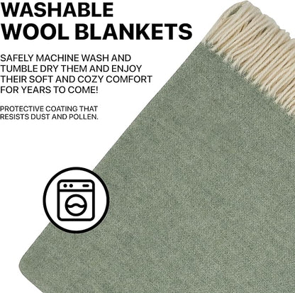 | Wool Blanket/Throw | 100% New Zealand Wool | Perfect for Home and Outdoors | Virgin Wool Throw with Fringes 75"x87" (190 x 220 cm)