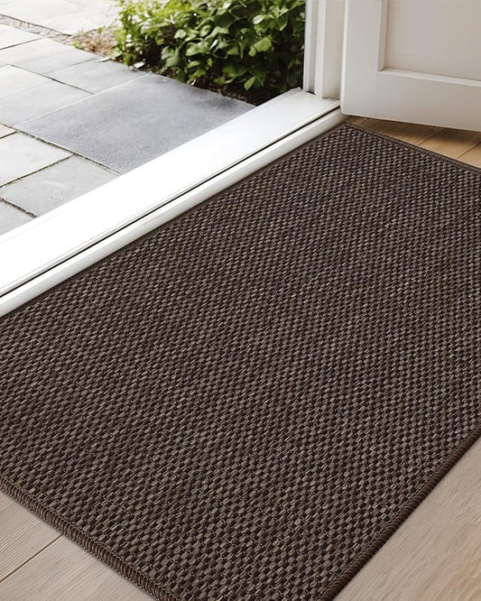 Color&Geometry Ultra-Thin Indoor Door Mat, 22.6"x31.5" Low-Profile Non-Slip Entryway Rug with Modern Geometric Texture, Washable Doormat for Entrance, Front Doors, Brown (Rolled-up NO Creases)