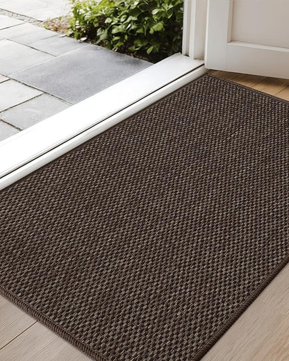 Color&Geometry Ultra-Thin Indoor Door Mat, 27"x59" Low-Profile Non-Slip Entryway Rug with Modern Geometric Texture, Washable Doormat for Entrance, Front Doors, Brown (Rolled-up NO Creases)
