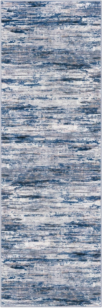 2.6x8 Modern Abstract Runner Rug for Hallways, Navy Blue Gray Neutral Multi Super Soft Hallway Decor Kitchen Rugs with Non-Slip, Non-Shedding Washable Rug for Entryway Bedroom Indoor