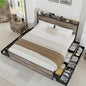 King Size Wooden Bed Frame with 12 Storage Drawers and Headboard, Farmhouse Platform Bed Frame with Charging Station, No Box Spring Needed, Stable and Solid, Noise Free. (Oak, King)