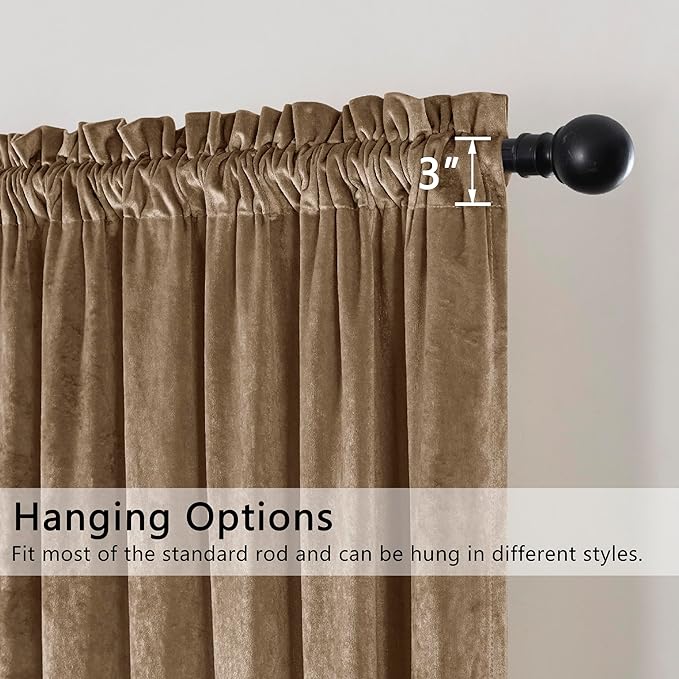 SMILETIME Amber Beige Crushed Velvet Curtains 52x108inch Rod Pocket Luxurious Thermal Insulated Soundproof Drapes Soft and Durable Light-Filtering Window Treatments for Living Room Bedroom, 2 Panels