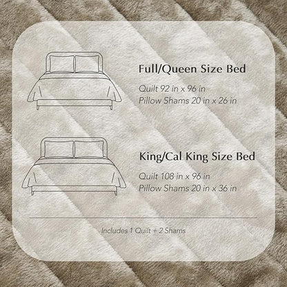 EVERGRACE Velvet Quilt Set King Size, Luxurious Soft Striped Channel Bedding Set, Lightweight Velvet Comforter for All Season, Oversized Bedspread Coverlet with 2 Matching Shams, Sand Dune