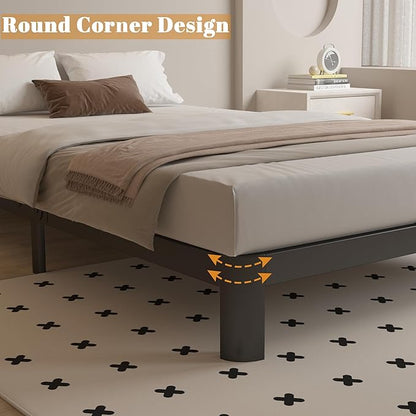 King Size Bed Frame 4 Inch Black, Metal King Bed Frame with Baffles, No Box Spring Needed, Heavy Duty Steel Platform Support, Rounded Corner Legs, Reserved Holes, Noise Free, Easy Assembly