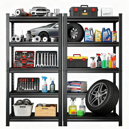 Storage Shelves, Garage Metal Shelving Unit, Adjustable, Double-Layer Column with Reinforced Ribs, Heavy-Duty, Capable of Bearing 3000 lbs, Suitable for Garage, Warehouse, Kitchen Storage
