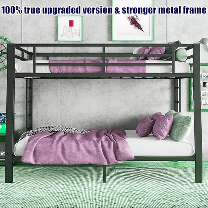 Higher Quality & Stronger Heavy Duty Metal Bunk Bed Frame Full XL Over Queen Size for Adults Teens, Thickened More Stable Steel Bunkbed (Full XL Over Queen)