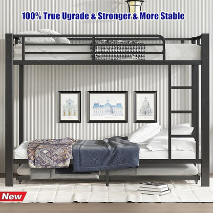 Higher Quality & Stronger Heavy Duty Metal Bunk Bed Frame Twin XL Over Twin XL Size with Twin Size Trundle for Adults Teens, Thickened More Stable Steel Bunkbed