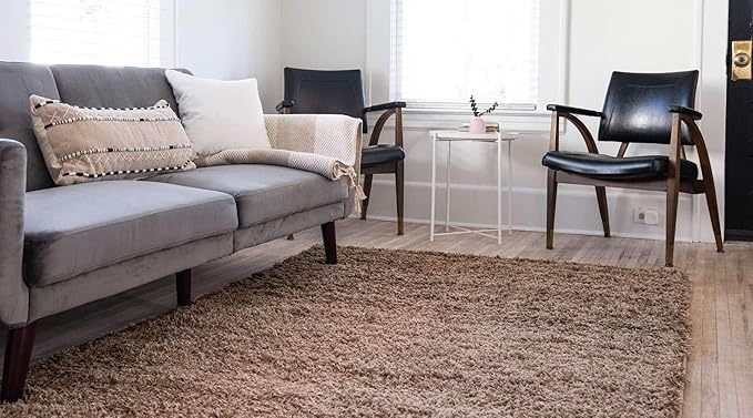 Unique Loom Solid Shag Collection Area Rug (8' x 11' Rectangle, Sandy Brown)