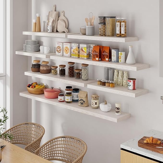 Fun Memories 55 Inch Floating Shelves for Wall, 55x9.3 Large Floating Shelf for Bedroom, Kitchen, Bathroom, Wall Mounted Rustic Wood Shelves with Invisible Bracket for Books, Decor, Brich