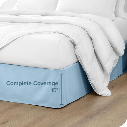 Bare Home Kids Twin Bed Skirt - 15-Inch Tailored Drop Easy Fit - Bed Skirt for Beds - Center & Corner Pleats (Twin, Light Blue)