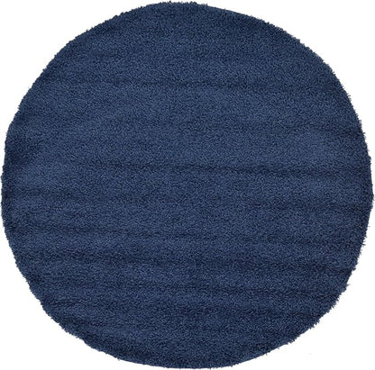 Unique Loom Solid Shag Collection Area Rug (6' 1" Round, Sapphire Blue/ Navy Blue)