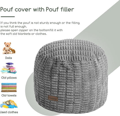 HIGOGOGO Pouf Ottoman Stuffed Round Modern Foam Filled Foot Rest Poufs for Living Room Chair Decorative 26 X 18 Inches Boho Relax Stool for Wedding Christmas Party, Light Grey