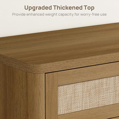 SICOTAS Tall Dresser for Bedroom - Rattan 5 Drawer Dressers Chest of Drawers with Push-to-Open Design, Modern Extra Deep Clothes Dresser with Large Storage for Closet, Living Room, Amber Oak