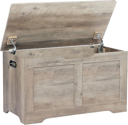 Timberer 31.5" Storage Chest, Wooden Storage Bench, Lift Top Toy Chest with 2 Safety Hinges, Large Toy Box, Entryway Shoes Bench for Living Room, Bedroom, Grey