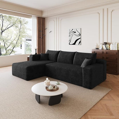 96" Sectional Couches for Living Room Modern Modular Sofa with L-Shape Couchs Upholstered Boneless Couch Deep Seat Sectional Couch with Chaise (Black, 96" Left Facing Chaise+2Seaters)