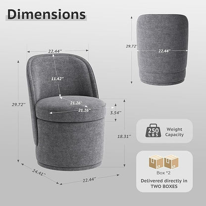 Swivel Accent Chair Set of 2, 360° Swivel Round Chair with Hidden Storage, Vanity Chairs, Modern Small Barrel Armchair for Living Room/Bedroom, Darkgrey