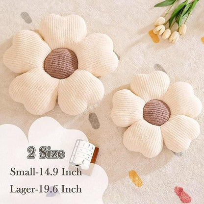 Kcvvcr Flower Throw Pillow, Cute Flower Shaped Pillow Decorative Throw Pillow for Bed Couch, Soft Daisy Pillows Floor Seating Cushion Cushions (19.6 Inch Ivory+Brown)