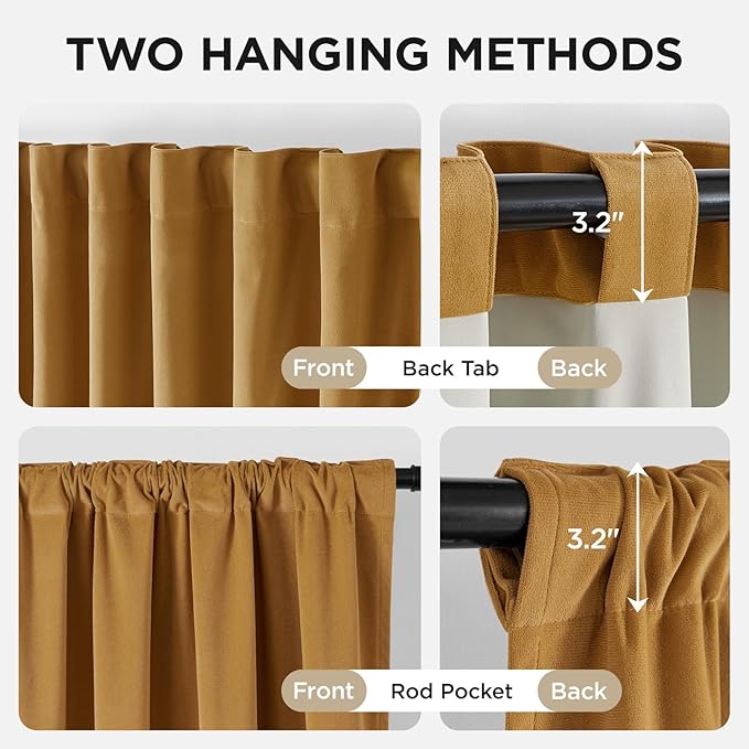 Joydeco Customized Curtains, 100% Blackout Curtains for Bedroom and Living Room, Heavy Duty Luxury Thermal Insulated Mustard Yellow Velvet Curtains Rod Pocket & Back Tab 1 Panel, Custom Size