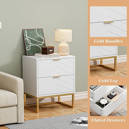 Anbuy 3 Pieces Bedroom Sets 6 Drawer Dresser and Nightstand Sets for Bedroom, Night Stand Set of 2 & 6 Drawer Dresser with Gold Handles, Morden Wood Chest of Drawers Storage Cabinet Set, White