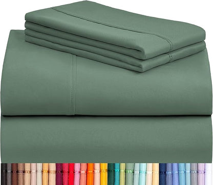 LuxClub 4 PC California King Sheet Set, Deep Pockets Wrinkle Free Cooling Bed Sheets Hotel Bedding for Women, Men, Includes 1 Fitted Sheet, 1 Flat Sheet and 2 Pillowcases-Tree Moss Green