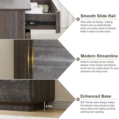 ACCOHOHO Modern 5 Drawer Dresser for Bedroom, 42" Tall Wooden Dressers with Large Storage,Handleless Chest of Drawers for Living Room & Hallway, Curved Profile Design, Grey