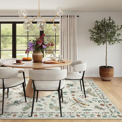 Lahome Insect 9x12 Area Rugs for Living Room Bedroom, Soft Washable Rugs 9x12 Stain Resistant, Ultra-Thin Non-Slip Dining Room Rug Non-Shedding Accent Carpet for Office(9x12ft,Beige)
