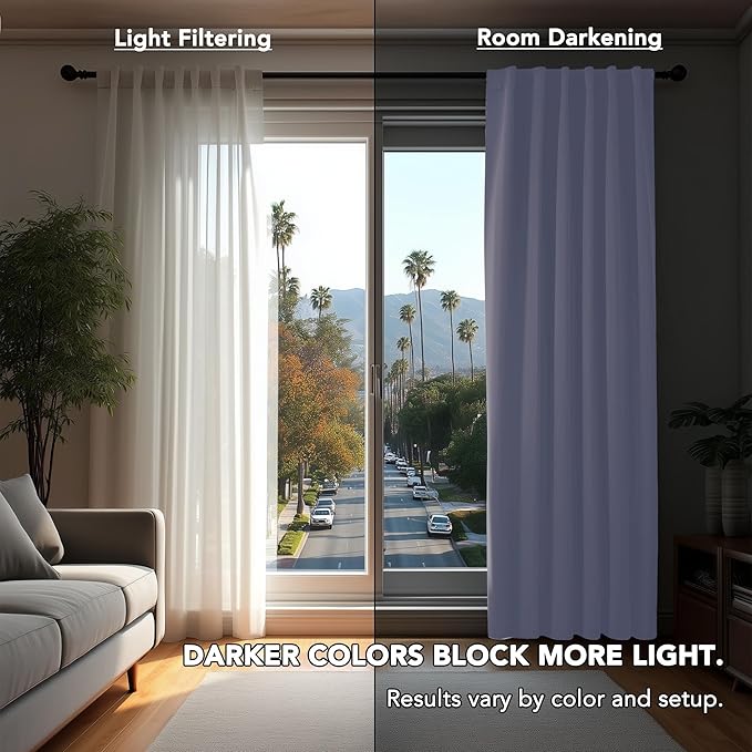 Deconovo Back Tab and Rod Pocket Drapes and Curtains Short Blackout Curtains for Kitchen Windows 42Wx54L Inch Light Purple 2 Panels