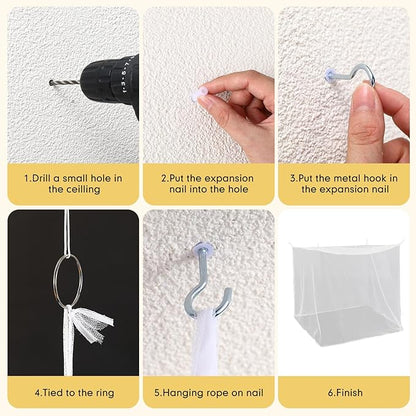 4 Corners Mosquito Net for Mosquiteros para Camas Bed Canopies Netting Bed Drapes Rectangular Mosquito Mesh for Camping Home Outdoor Travel(White A,L79 X W59 X H63 Inch,No-Opening)