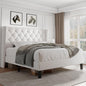 iPormis Full Size Velvet Platform Bed Frame with Button Tufted Headboard, Upholstered Bed Frame with Solid Wooden Slats, 8" Underbed Space, No Box Spring Needed, Noise Free, Easy Assembly, White