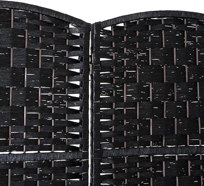 HOMCOM Room Divider, 4 Panel Folding Privacy Screen, 6FT Tall Portable Wicker Weave Partition Wall Divider for Bedroom, Home Office, Black