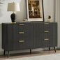 LYNSOM 55" Wide Fluted Dresser for Bedroom with 6 Drawer, Modern Chest of Drawers with Curved Profile Design and Metal Handles, Wood Dresser TV Stand & Storage Organizer for Living Room, Black