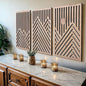 qmmp Modern Wooden Wall Sculptures - Set of 3 - Home Decor Accent - Large Wall Art for Living Room, Bedroom, Office - Easy Installation (Oak, Large - Mountain and Sun)