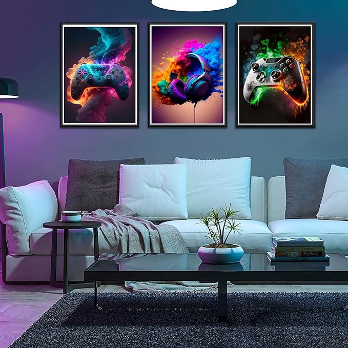 Gaming Room Decor - Wall Art Set of 3, Video Gaming Theme, Unframed 12x16in Canvas Posters for Teen Boys Room