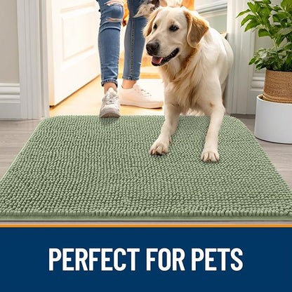 OLANLY Dog Door Mat for Muddy Paws 70x32, Absorbs Moisture and Dirt, Absorbent Non-Slip Washable Doormat, Quick Dry Chenille Mud Mat for Dogs, Entry Indoor Entryway Carpet for Inside Floor, Sage Green