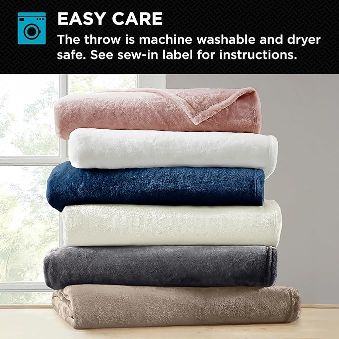 Brookstone Nap Plush Throw Blanket for Couch | Warm & Super Soft Blanket with Unmatched Heavy, Dense, and Ultra-Comfy Throw | Luxurious Drape, Cozying Up on a Sofa, Chair | Blue