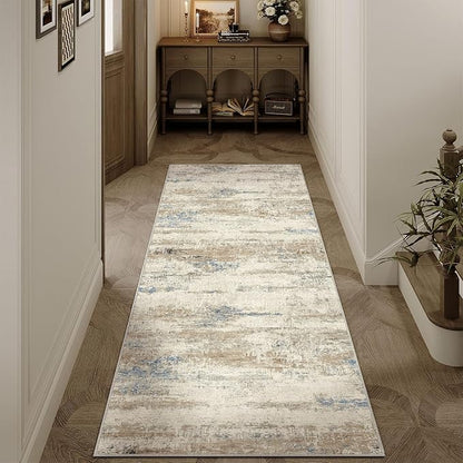 2x6 Runner Rug Hallway Kitchen Washable Abstract Neutral Modern Small Long Beige Brown Carpet Bedroom Bedside Non Slip Low Pile Soft Thin Indoor Throw Rug Entryway Bathroom Door Mat