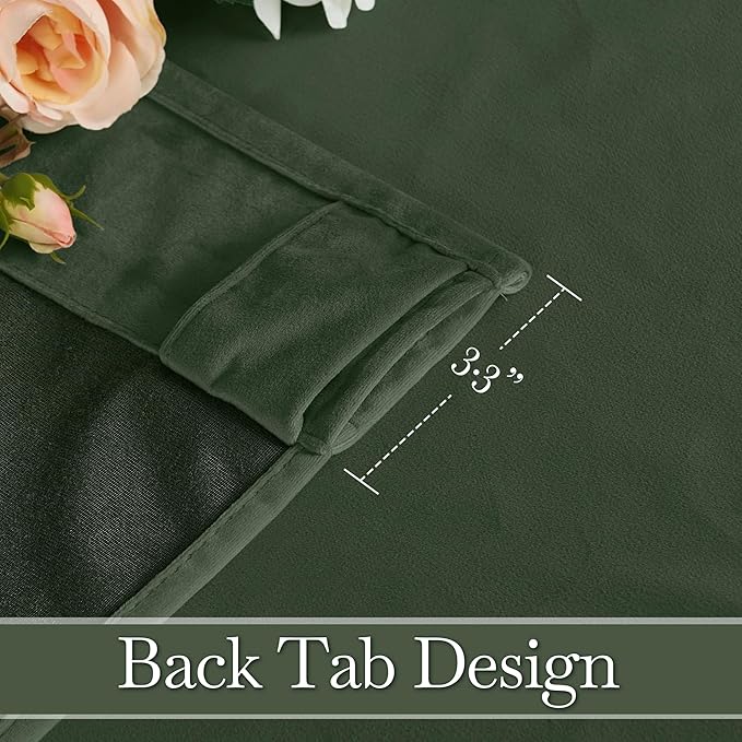 RYB HOME Elegant Green Velvet Curtains 84 inches Long, Light Blocking, Thermal Insulated, Stylish Back Tab Velvet Drapes for Cozy Home Aesthetics, 52" W x L84 L, 2 Panels Set
