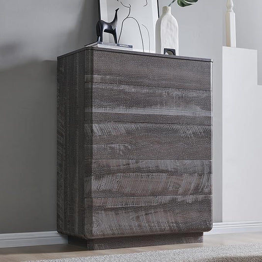 ACCOHOHO Modern 5 Drawer Dresser for Bedroom, 42" Tall Wooden Dressers with Large Storage,Handleless Chest of Drawers for Living Room & Hallway, Curved Profile Design, Grey